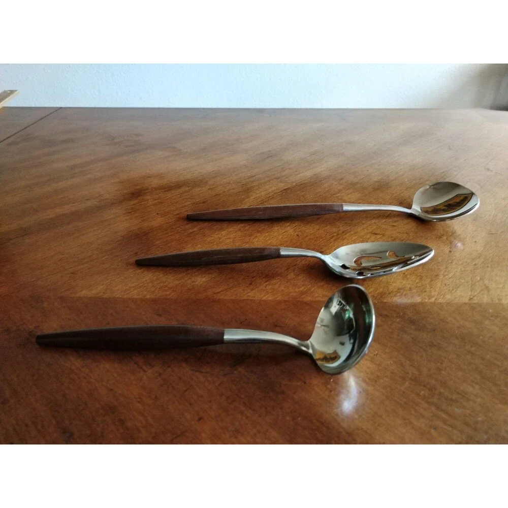 American Tempo MCM Flatware Stainless Spoon Ladle Japan Faux Wood Handle Serving